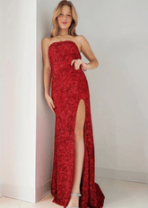 Natalie | Sparkly Mermaid Strapless Red Sequin Long Prom Dress - Price #price_variant_lowest# - Red - PromDressClub